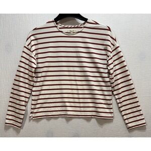 Madewell Women's Top Size M Rust/White Long Sleeve Crew Neck Casual Relaxed Fit